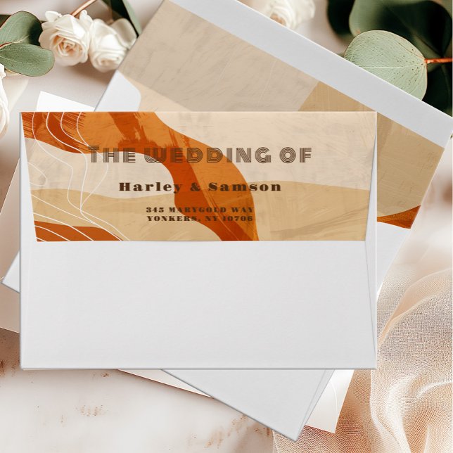 Burnt orange retro wedding invitation  envelope (Creator Uploaded)