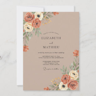 Burnt Orange Romantic Botanical Wedding Invitation
