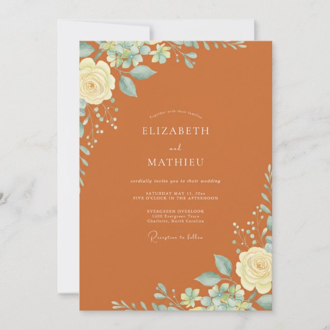 Burnt Orange Romantic Floral Wedding Invitation (Front)