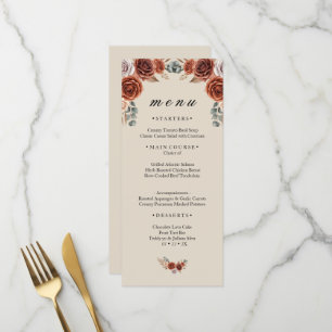 Burnt Orange Rose and Pampas Grass Wedding Dinner Menu