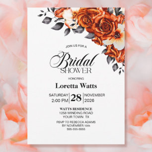 Burnt Orange Rose Floral Bridal Shower Invitation