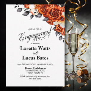 Burnt Orange Rose Floral Engagement Party Invitation