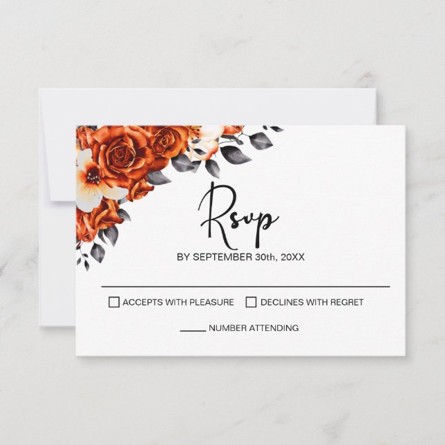 Burnt Orange Rose Floral Wedding RSVP (Front)