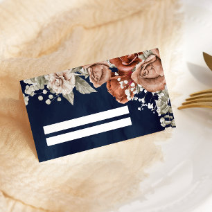 Burnt Orange Roses Terracotta Floral Navy Wedding Place Card