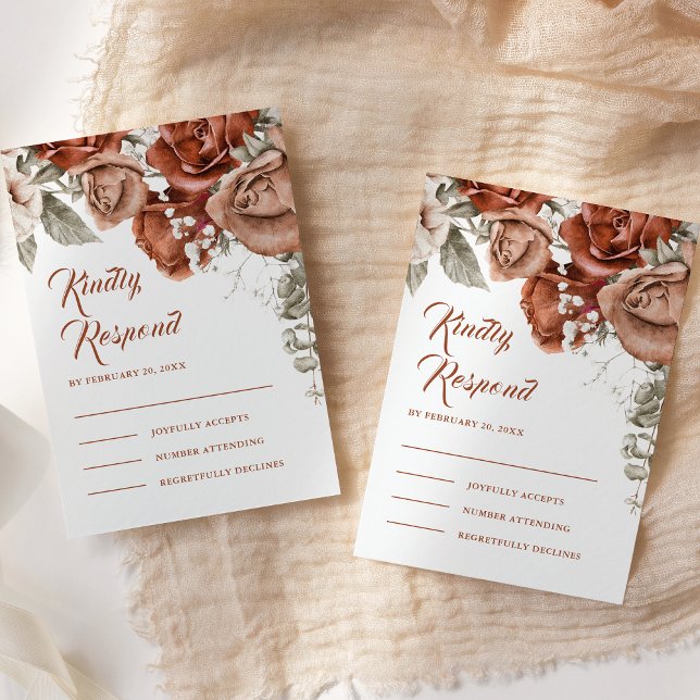 Burnt Orange Roses Terracotta Floral Wedding RSVP Card (Creator Uploaded)
