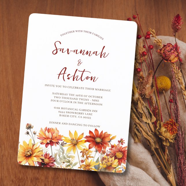 Burnt Orange Rust Floral Fall Wedding Invitation (Creator Uploaded)
