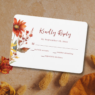 Burnt Orange Rust Floral Fall Wedding RSVP Card