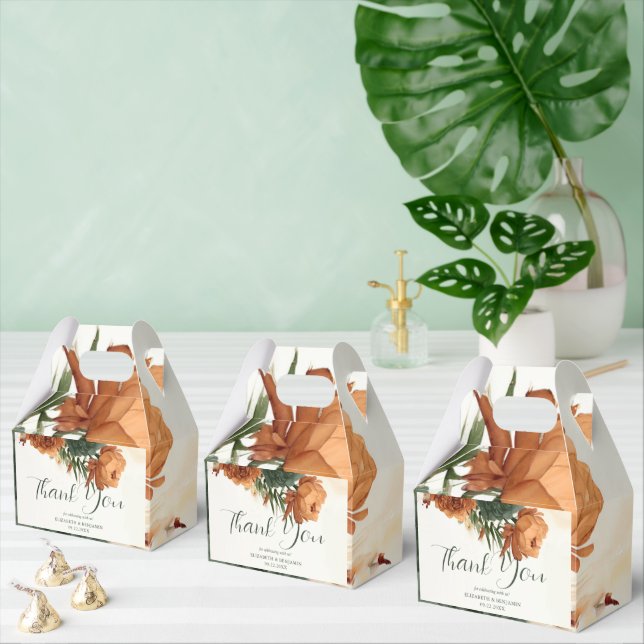 Burnt Orange Rust Green Boho Pampas Fall Wedding Favour Box (Multiple)