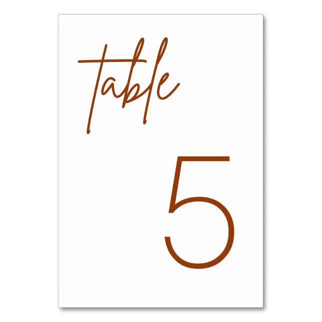 Burnt Orange Rust Minimalist Wedding Table Card (Front)