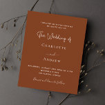 Burnt orange rust script budget wedding invitation flyer<br><div class="desc">Please note that this invitation is on flyer paper and very thin. Envelopes are not included. For thicker invitations (same design) please visit our store. 

Burnt orange,  rust coloured background. Personalise and add your names and the details.
Back: dusty orange background.</div>
