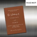 Burnt orange rust script luxury wedding magnetic invitation<br><div class="desc">Burnt orange,  rust coloured background.  Personalise and add your names and the details. White text. 
Back: burnt orange background.</div>