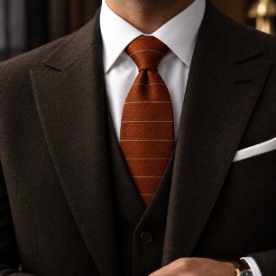 Burnt Orange Rust Textured Pinstripe Tie