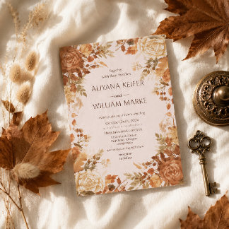 Burnt Orange Rustic Fall Leaves Autumn Wedding  Invitation
