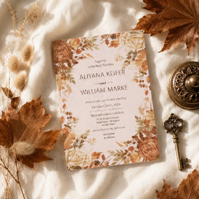 Burnt Orange Rustic Fall Leaves Autumn Wedding  Invitation (Creator Uploaded)