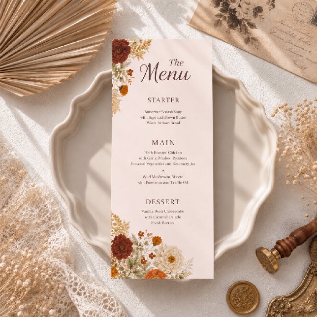 Burnt Orange Rustic Fall Leaves Wedding  Menu (Creator Uploaded)