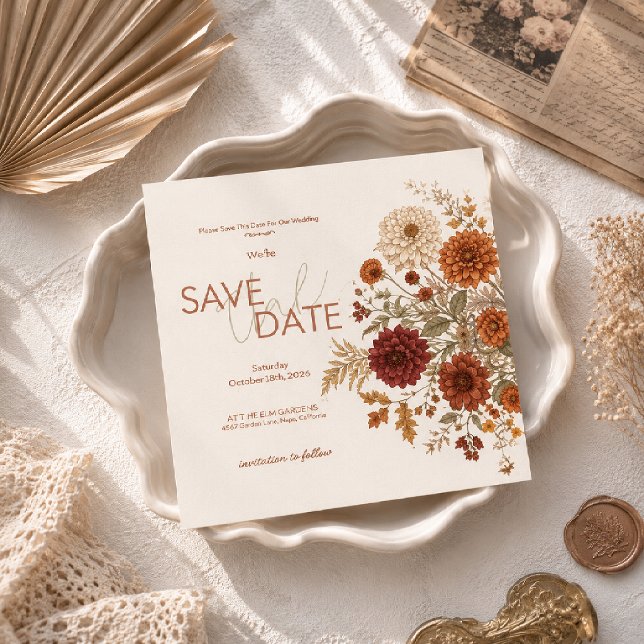 Burnt Orange Rustic Fall Leaves Wedding  Save The Date (Creator Uploaded)