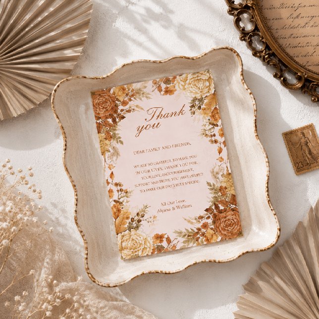 Burnt Orange Rustic Fall Leaves Wedding Thank You Card (Creator Uploaded)