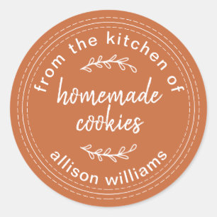 Burnt Orange Rustic Homemade Cookies Personalised  Classic Round Sticker