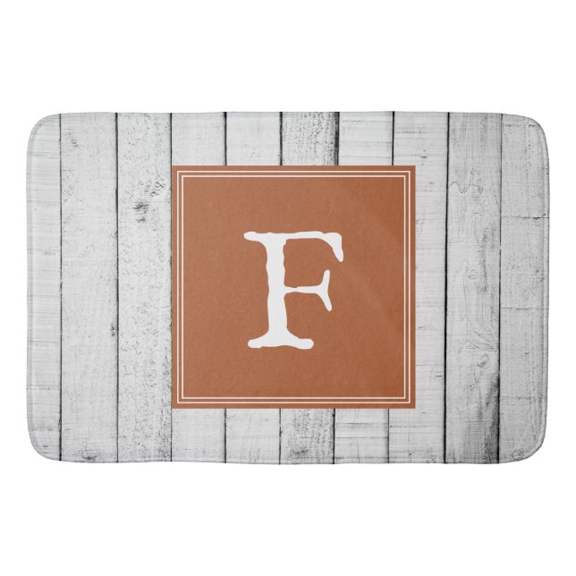 Burnt Orange Rustic Monogram Bath Mat (Front)