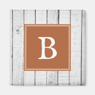 Burnt Orange Rustic Monogram Magnet