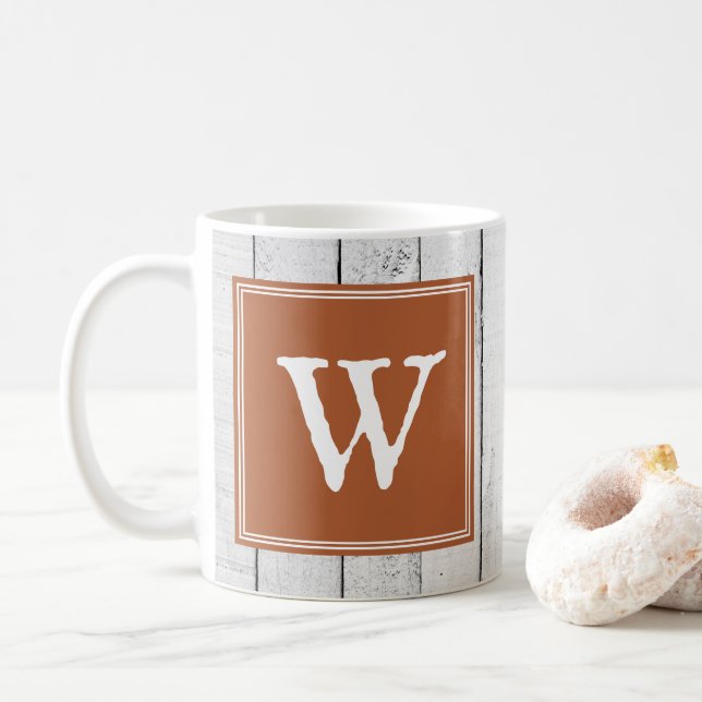 Burnt Orange Rustic Monogram Mug (With Donut)