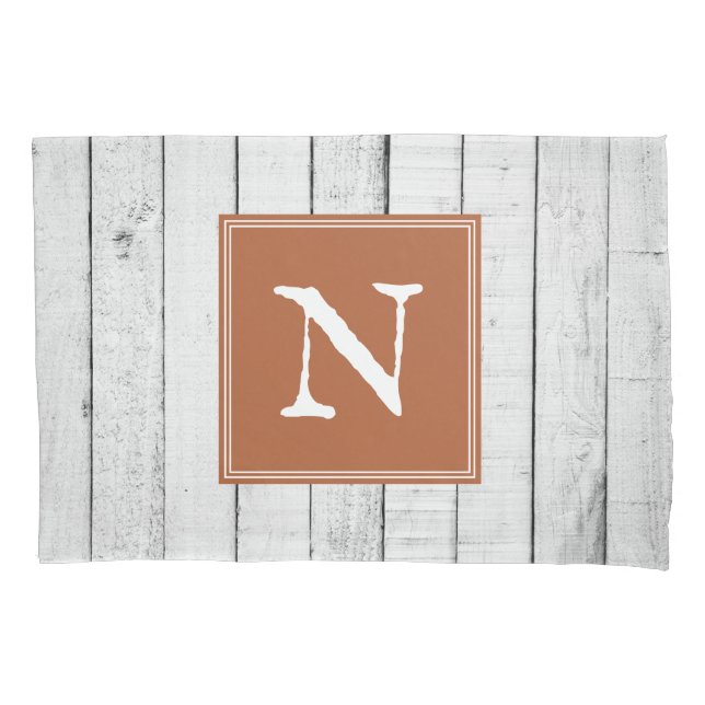Burnt Orange Rustic Monogram Pillowcase (Front)