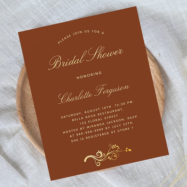 Burnt orange rusts bridal shower budget invitation (Creator Uploaded)