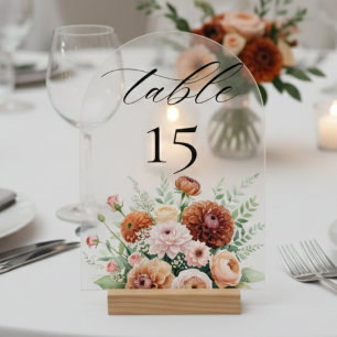Burnt Orange Sage Flowers Wedding Table Number