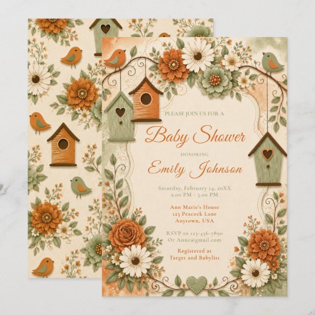 Burnt Orange Sage Green Fall Baby Shower Invitation (Front/Back)