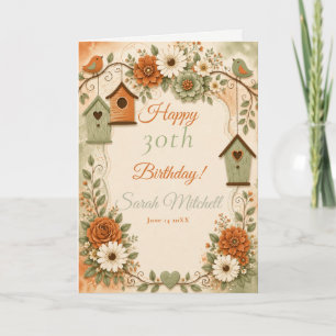 Burnt Orange Sage Green Fall Birthday Party Card