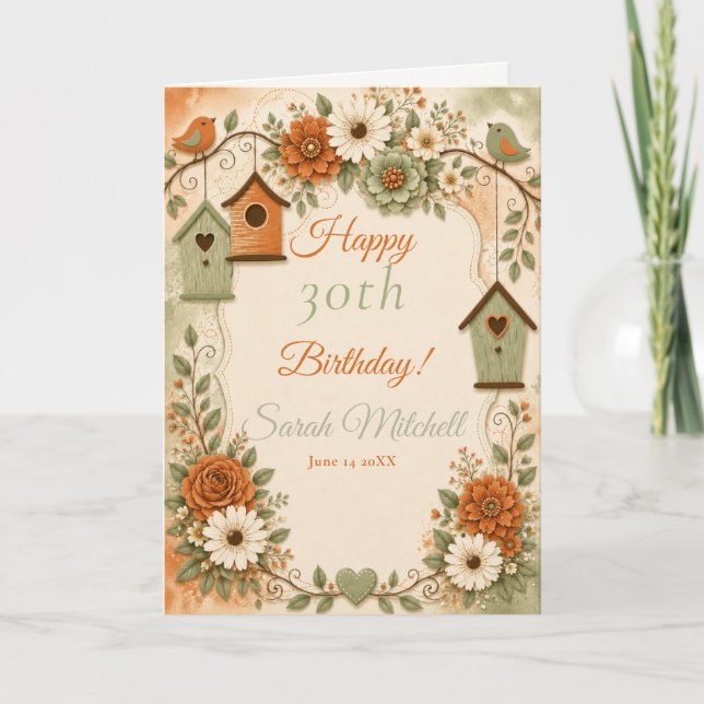 Burnt Orange Sage Green Fall Birthday Party Card (Front)