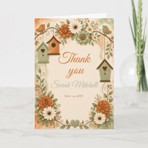 Burnt Orange Sage Green Fall Birthday Party Thank You Card