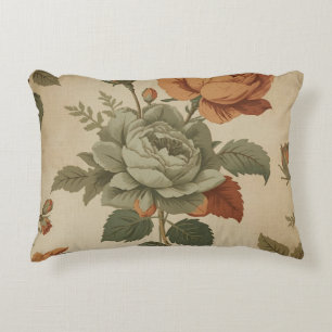 Burnt Orange Sage Green Vintage Floral Print Decorative Cushion