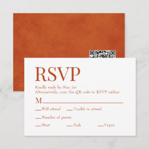 Burnt Orange Scan Qr Code Meal Choice Wedding RSVP Card