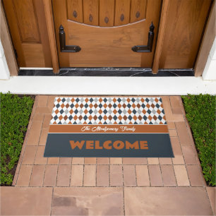 Burnt Orange School Colours Argyle Pattern Doormat