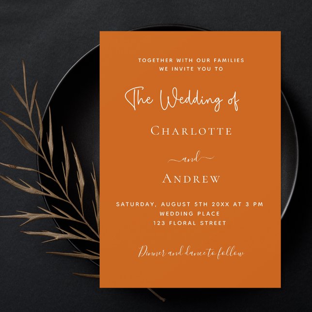 Burnt orange script luxury wedding invitation (Creator Uploaded)