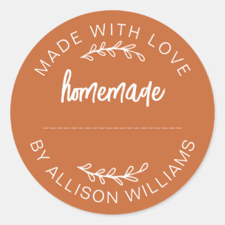Burnt Orange Script Made With Love Homemade Food Classic Round Sticker