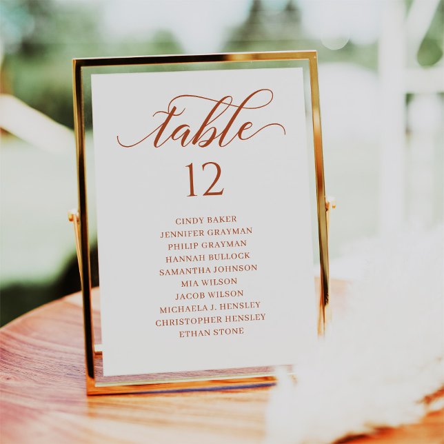 Burnt Orange Script Table Number Seating Chart (Creator Uploaded)