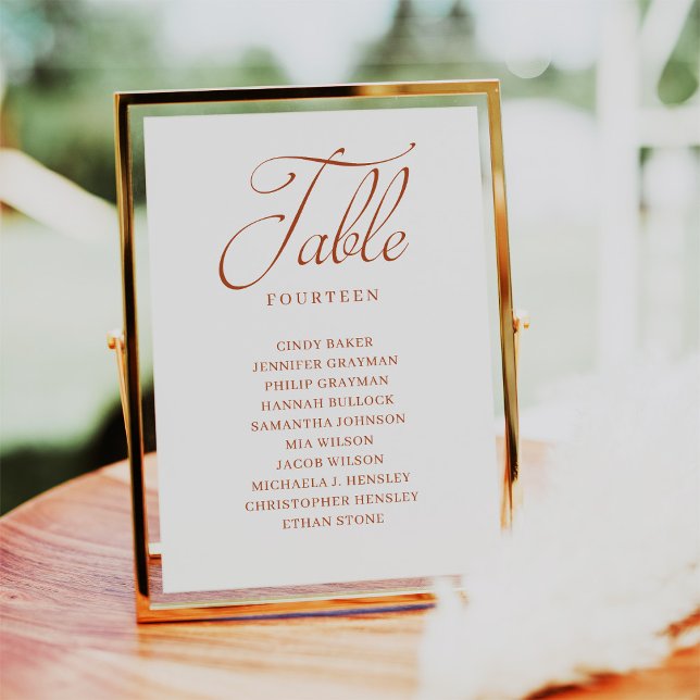 Burnt Orange Script Table Number Seating Chart (Creator Uploaded)