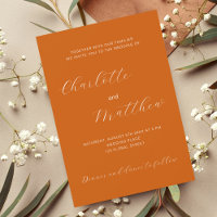 Burnt orange script wedding invitation