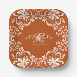 Burnt Orange Shabby Chic Mr & Mrs Wedding Plate