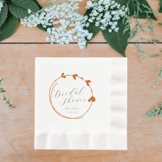 Burnt Orange Simple Heart Wreath Bridal Shower Napkin (In Situ Wedding)