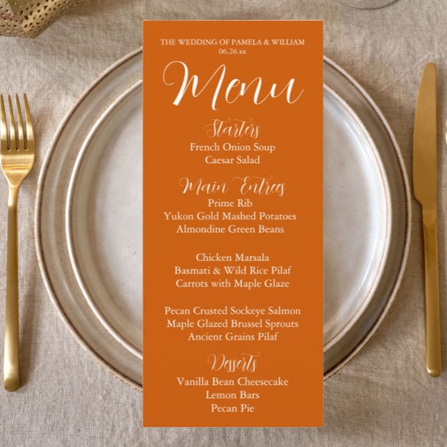 Burnt Orange Simple Style Wedding Dinner Menu (In Situ Table)