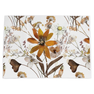 Burnt Orange Simple Wildflower Fall Floral Large Gift Bag