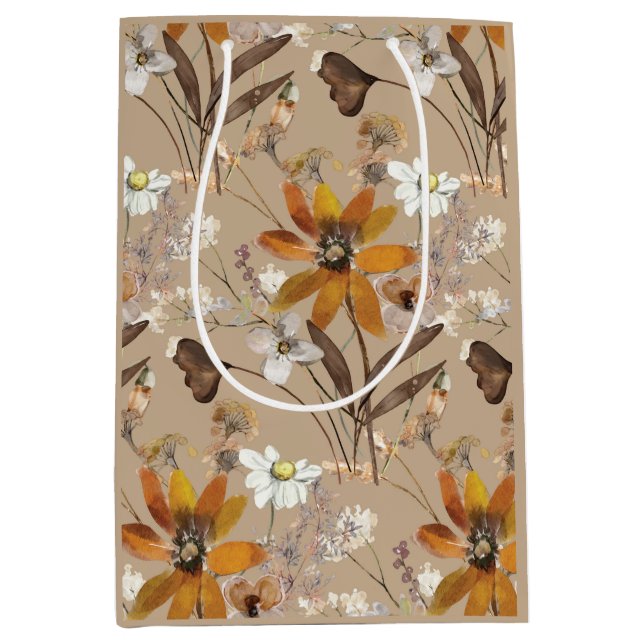 Burnt Orange Simple Wildflower Fall Floral  Medium Gift Bag (Front)