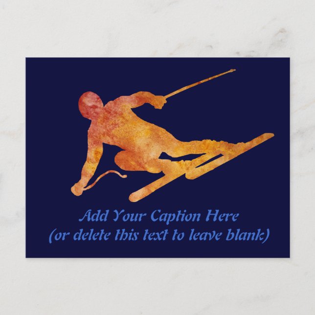 Burnt Orange Skier with Customisable Text Postcard (Front)