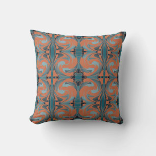 Burnt Orange Slate Seafoam Swirling Small Mosaics Cushion