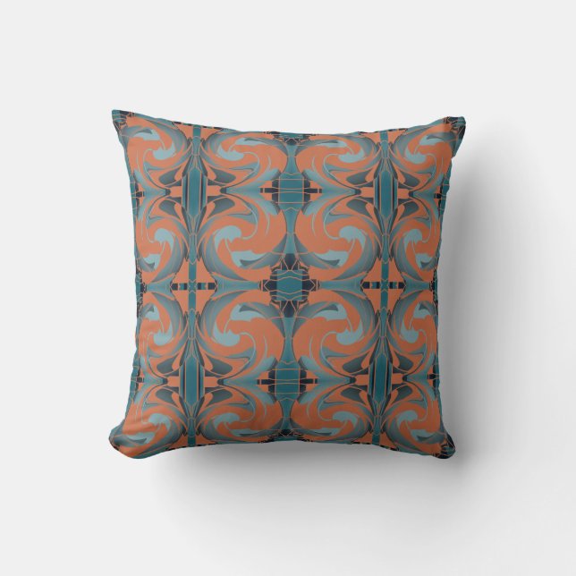 Burnt Orange Slate Seafoam Swirling Small Mosaics Cushion (Front)