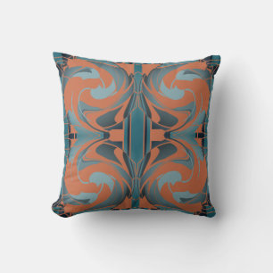 Burnt Orange Slate Swirling Seafoam Large Mosaics Cushion
