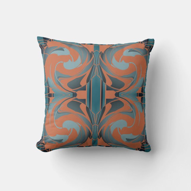 Burnt Orange Slate Swirling Seafoam Large Mosaics Cushion (Front)